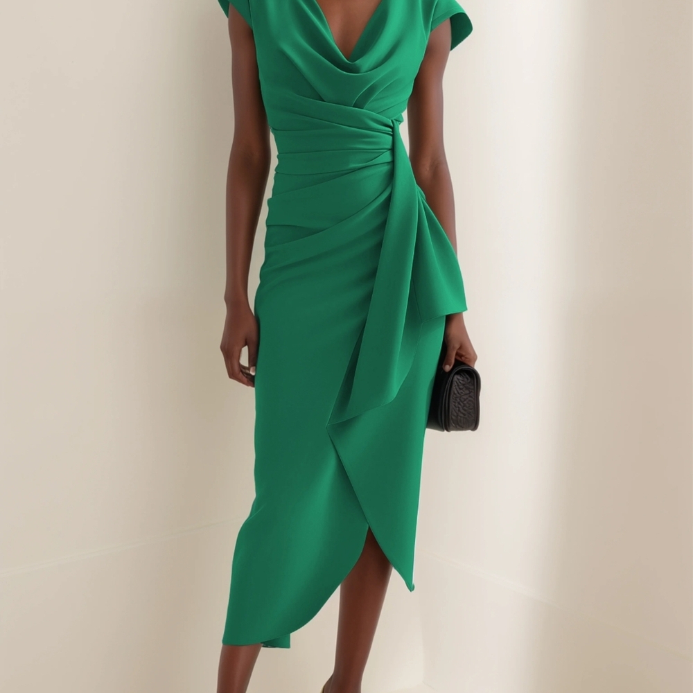 Chic Green Draped Wedding Dress